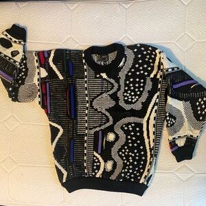 COOGI Vintage Wool Black and White Abstract Sweater with Colorful Accents
